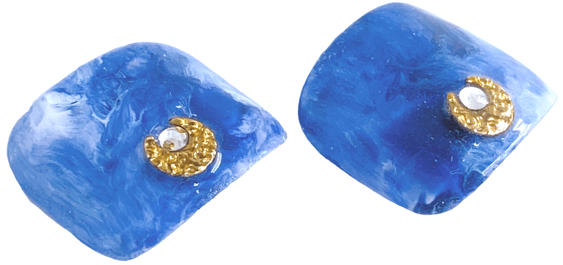 金色三日月パーツがオシャレ 青色大理石マーブル柄フットネイルチップ ハンドメイドネイルチップ通販ポータルサイトn Market