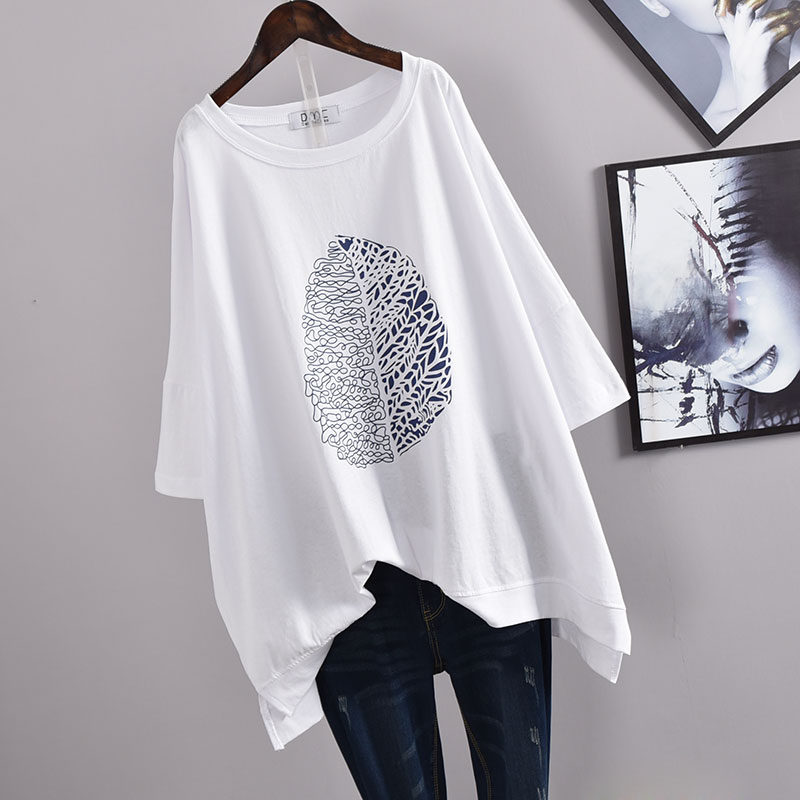 個性的プリントデザイン リーフプリント コットン Tシャツ 5色♬
