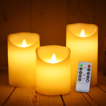 自分だけの安らぎの時間に ゆらゆら揺れるledろうそくライト 3本セット リモコン3本付 Base Mag