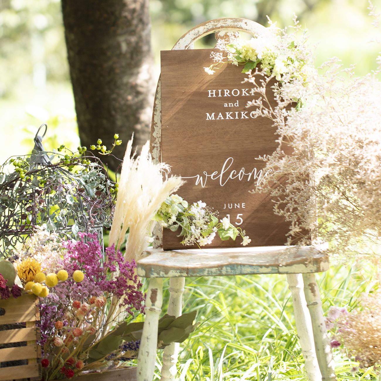 【lafeuille】コラボ　お花をオーダーメイドできる木製ウェルカムボード　conseil