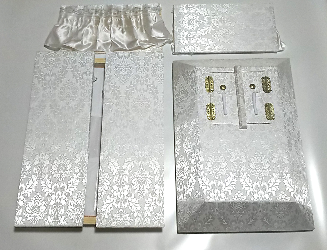 木製高級シルク調布張りペット用棺桶　(組み立て式)