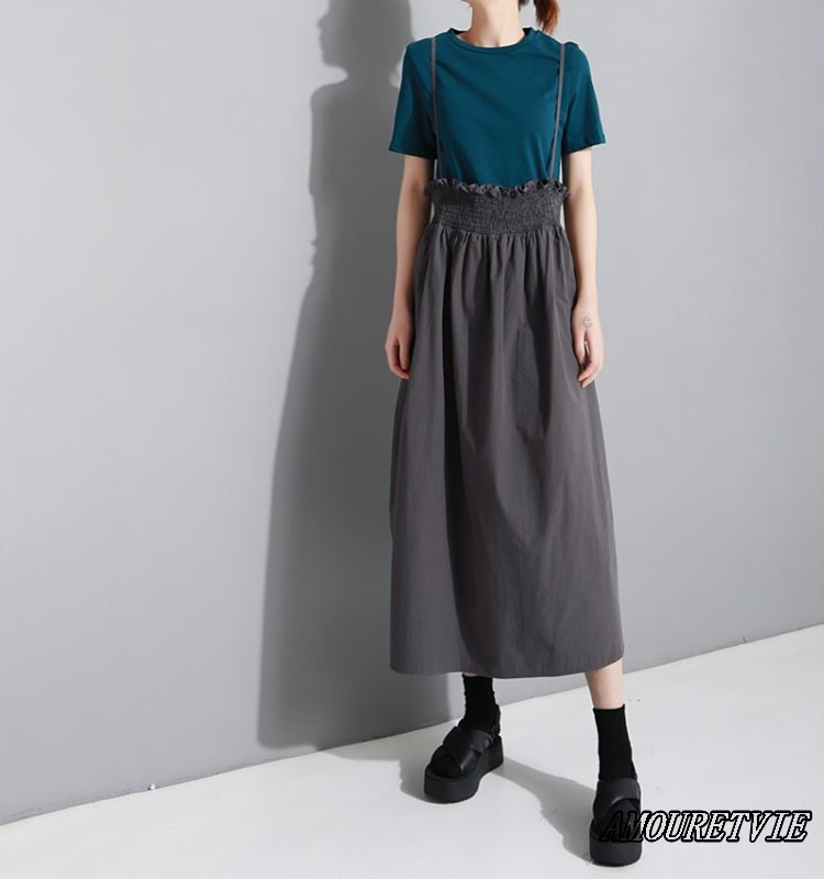 サスペンダ風スカートで夏をオシャレ＆カジュアルに過ごせる一着♪シンプルながら質の高いデザインが魅力☆