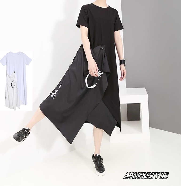 インパクトの大きいスカートとクールなシルエットが独創的なワンピース 簡単ワンピだからこそオシャレに Amouretvie 韓国系 モード系 個性的ファッションの通販サイト