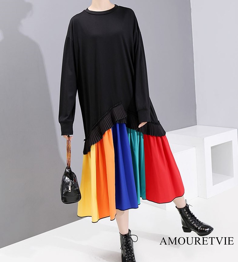 カラフルなスカートが鮮やかで目を引く一着 ファッションの秋を体現します 彡 Amouretvie 韓国系 モード系 個性的ファッションの通販サイト