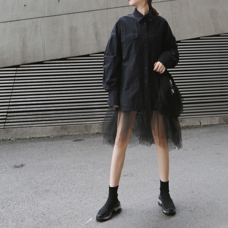 ロングシャツにメッシュをつけた個性派!!爽やかさとクールさを兼ね備えたモード感あふれる一枚です♪