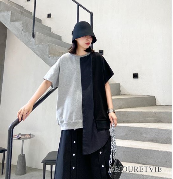 モノトーンな色使いがモダンな一着♪Tシャツタイプで気軽に着れて簡単オシャレ☆