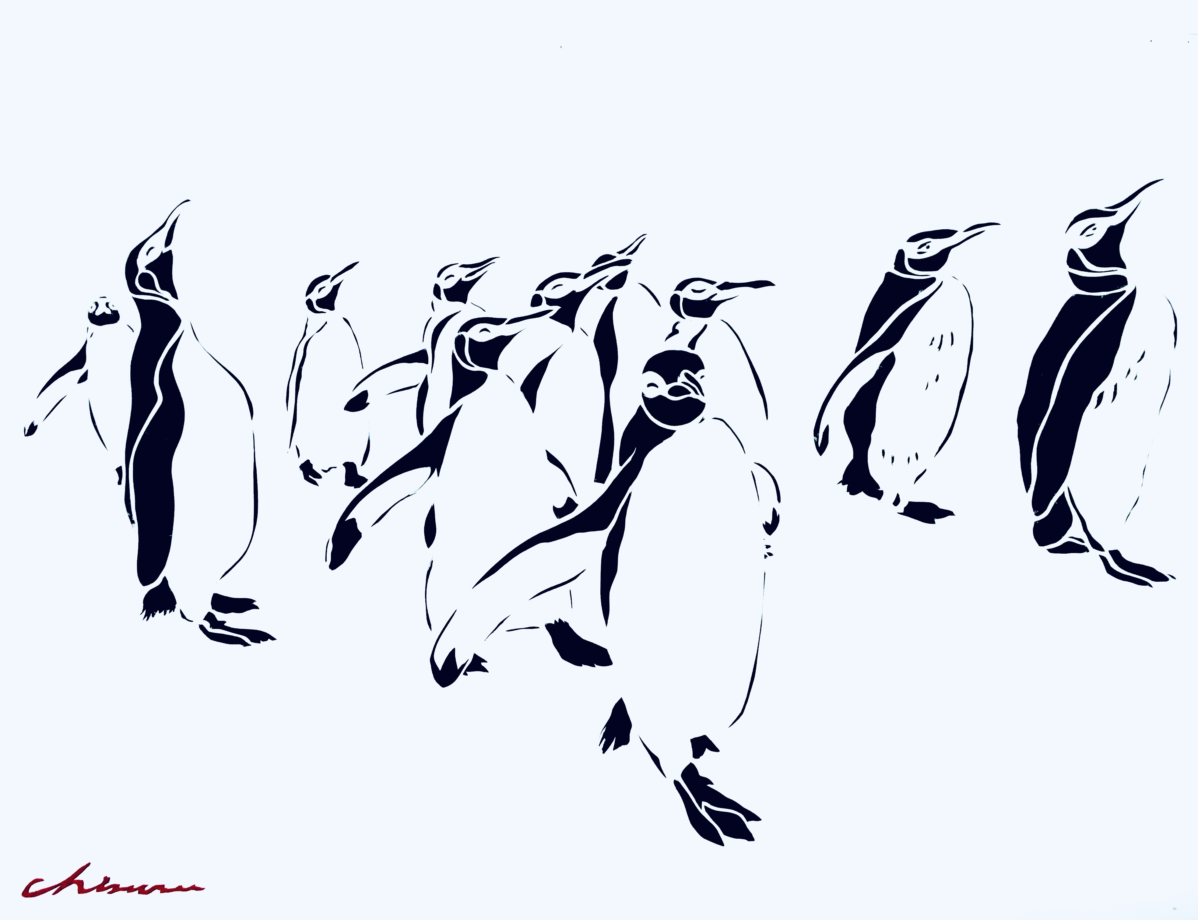 ★切り絵アート★　おもわず笑顔になれるペンギンたちの切り絵をお部屋にかざってみませんか♫