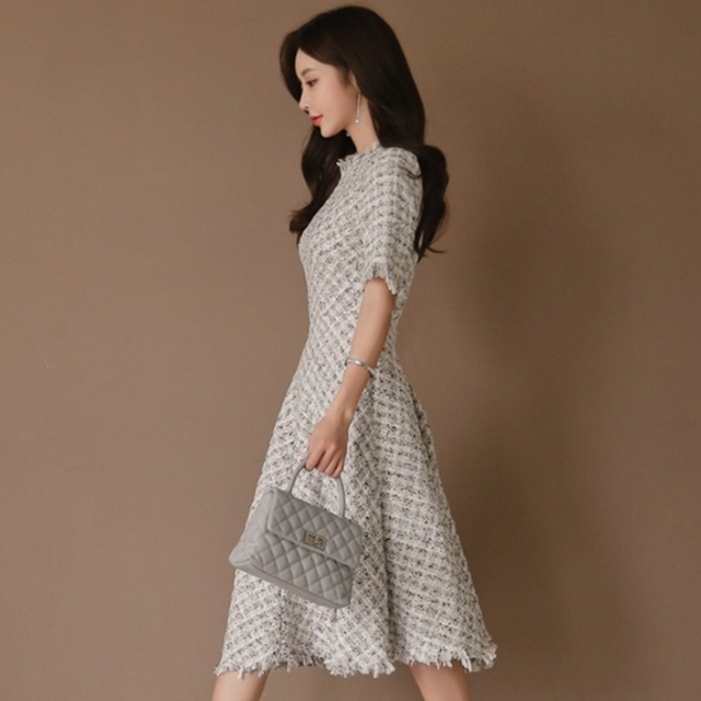 ツイード ワンピース ホワイト 上品 可愛い bshop