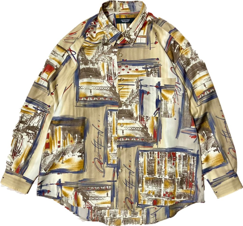 秋のおすすめシャツ。1点物デザインで個性をプラス！「アースカラーのヨーロピアン総柄シャツ」