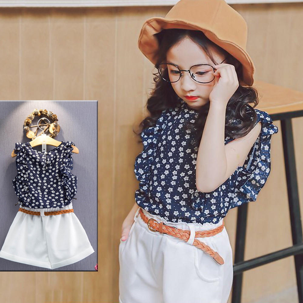 セットアップ 子供服 短パンツズボン 子供服 女の子 ノースリーブ トップス 花柄 ジュニア服