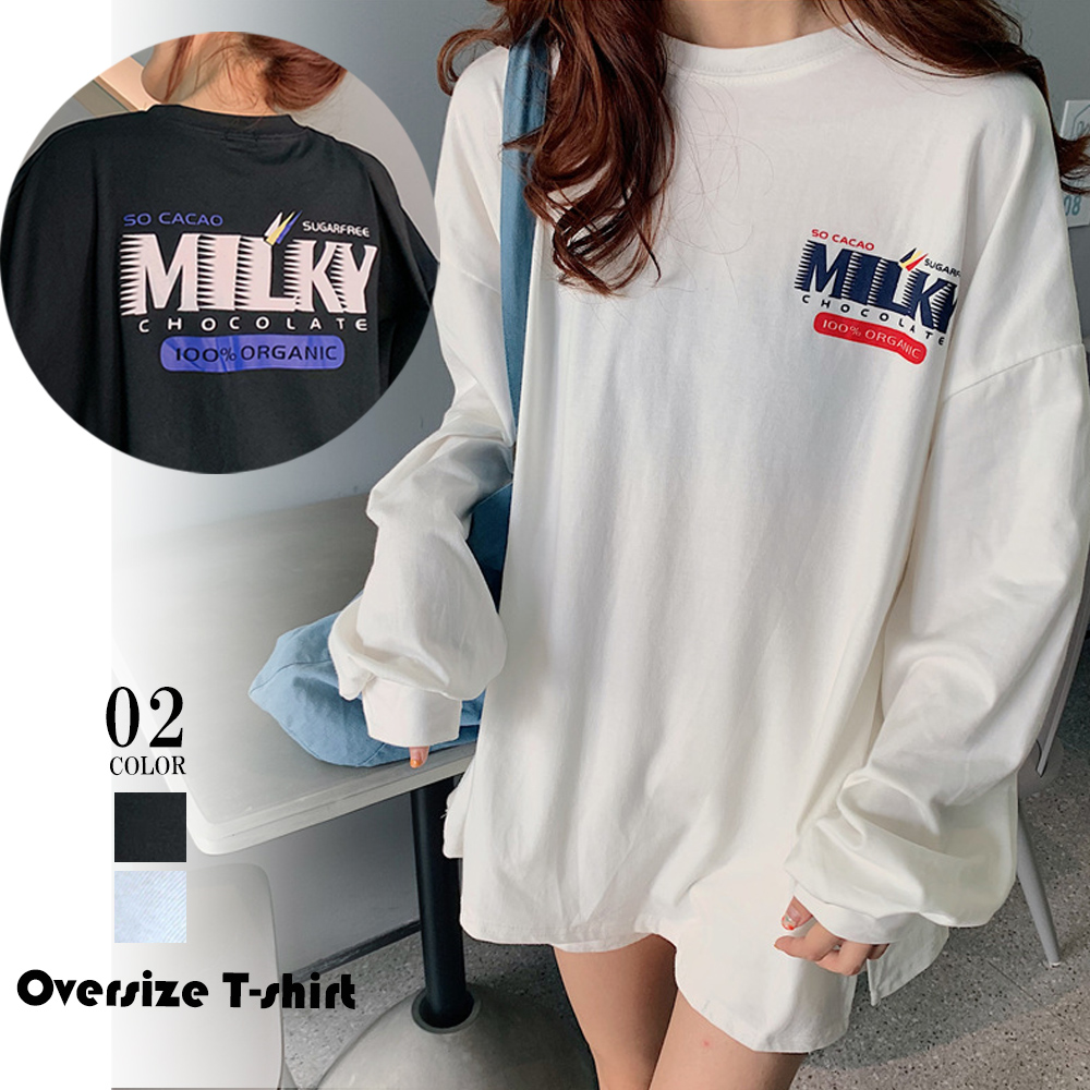 Tシャツ レディーストップス 長袖 カットソー 体型カバー プリント カジュアル