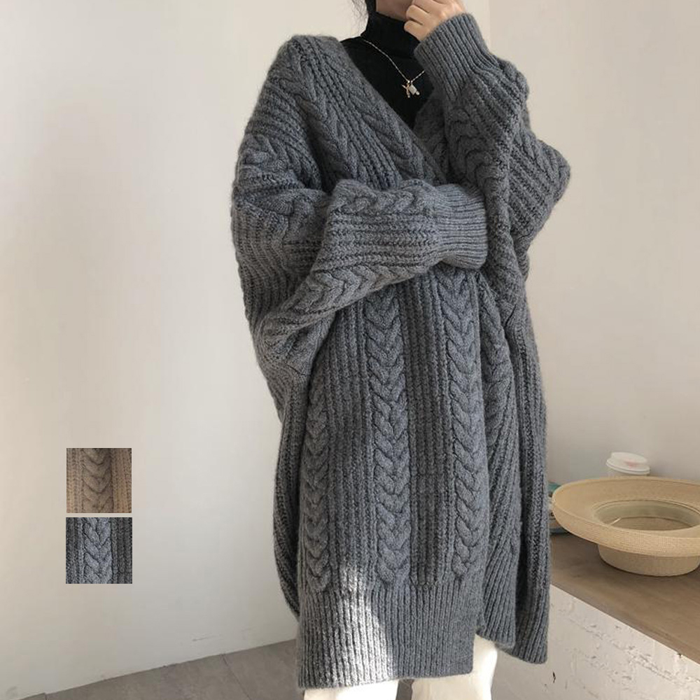 コーディガン レディース ロング丈 ニットカーディガン 厚手 韓国風 ライトアウター