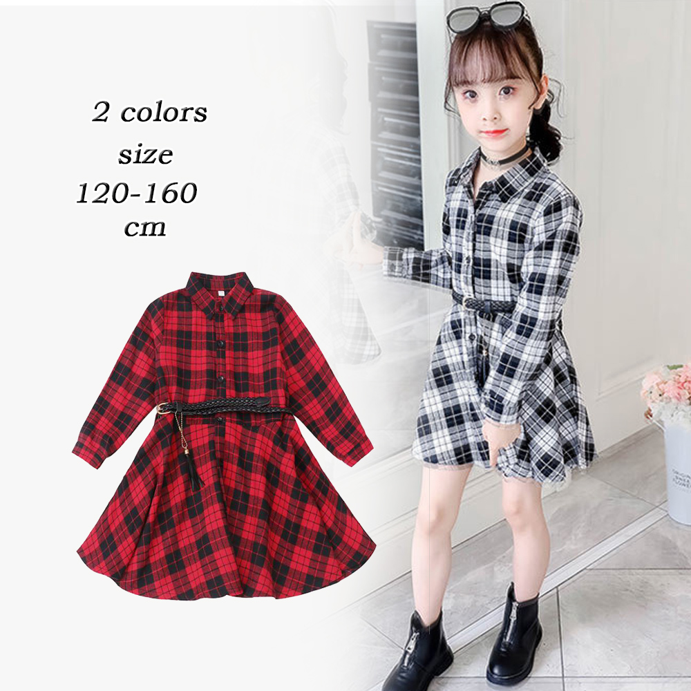 キッズ シャツワンピース チェック柄 長袖ワンピース 子供服 女の子 新作 おしゃれ Base Mag