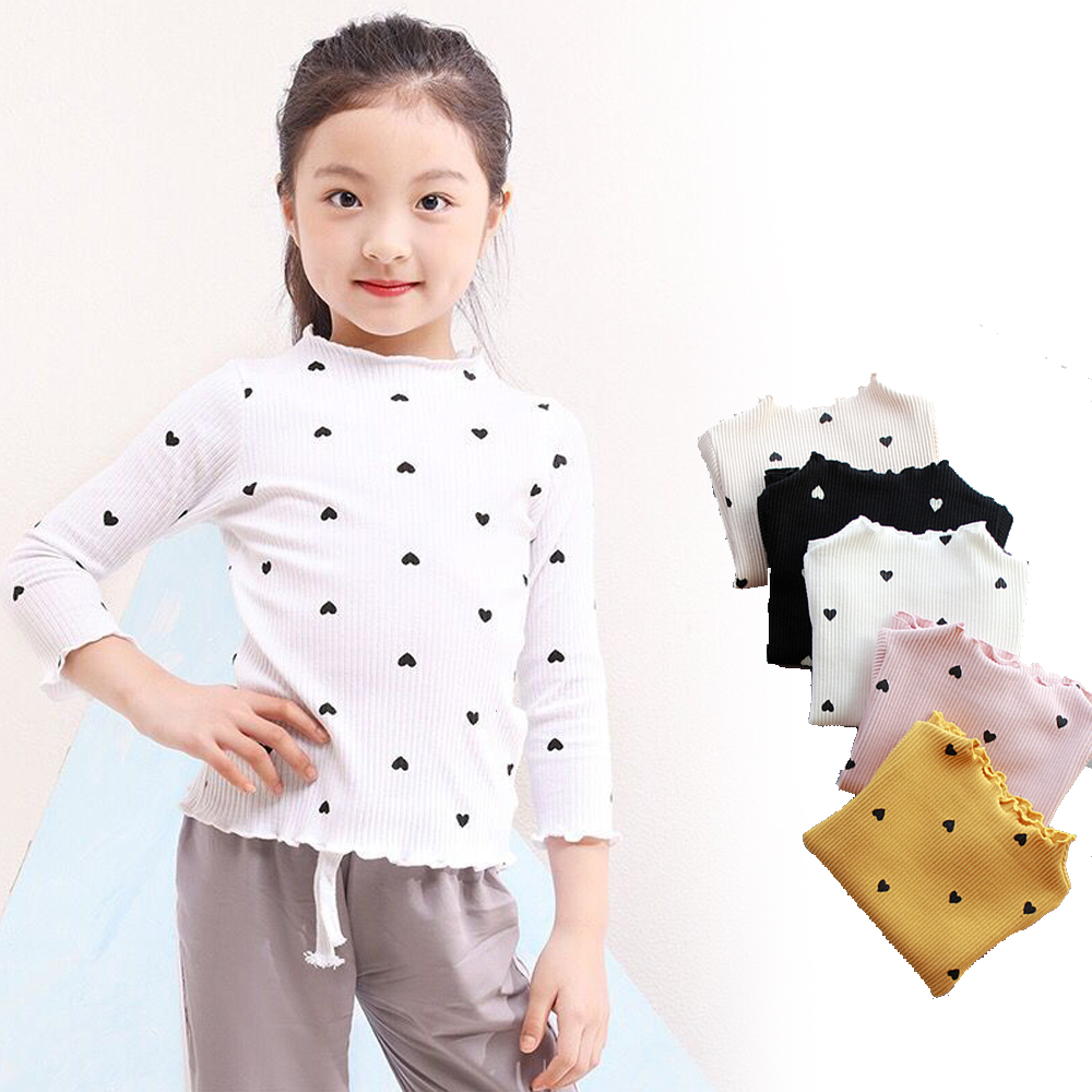 キッズ ジュニア 子供 女の子 長袖 Tシャツ ジグザグネック インナー ハートドット