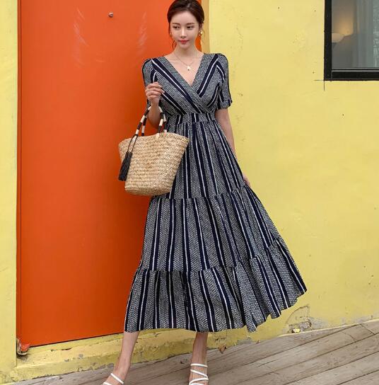 韓国ファッション 可愛い ドレス ワンピース チュニック 新作 ストライプ レディース SALE