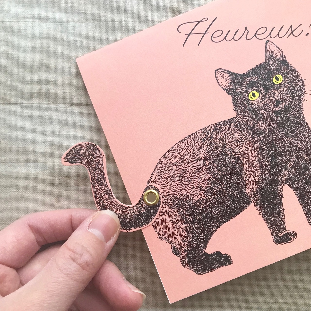 動くしっぽがかわいい 幸せの黒猫カード Nemunoki Paper Item