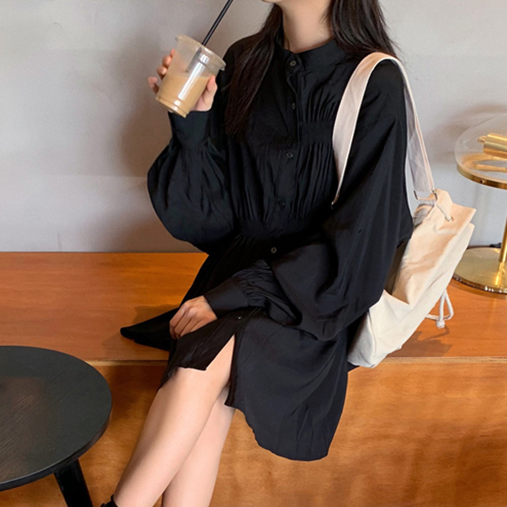 本日のセール商品 Aラインミニ丈フレアブラウスワンピース 白 長袖 トップス 春夏 Base Mag