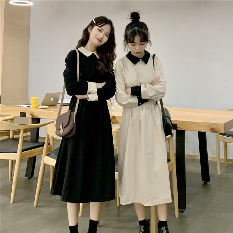 襟付きバイカラーガーリーワンピース Base Mag