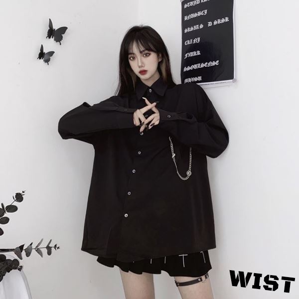 チェーン付きの可愛い韓国ファッション系シャツ Base Mag