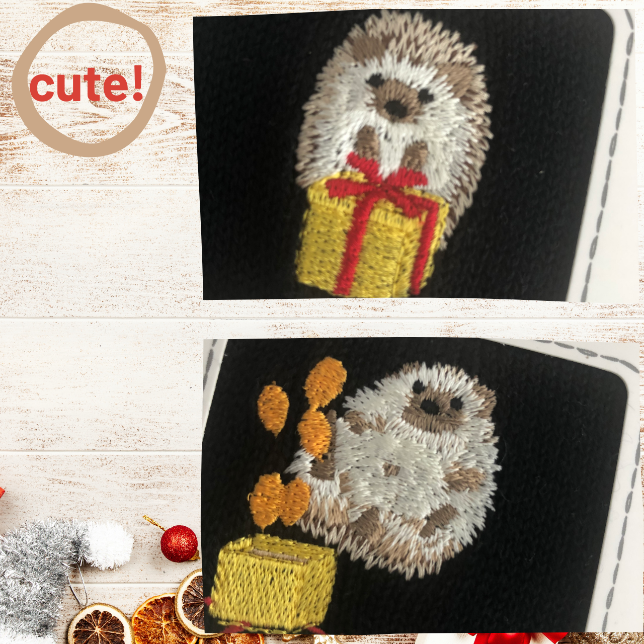 プレゼントでびっくりしちゃったハリネズミちゃんに癒される左右で異なる刺繍が施されたおはなし靴下