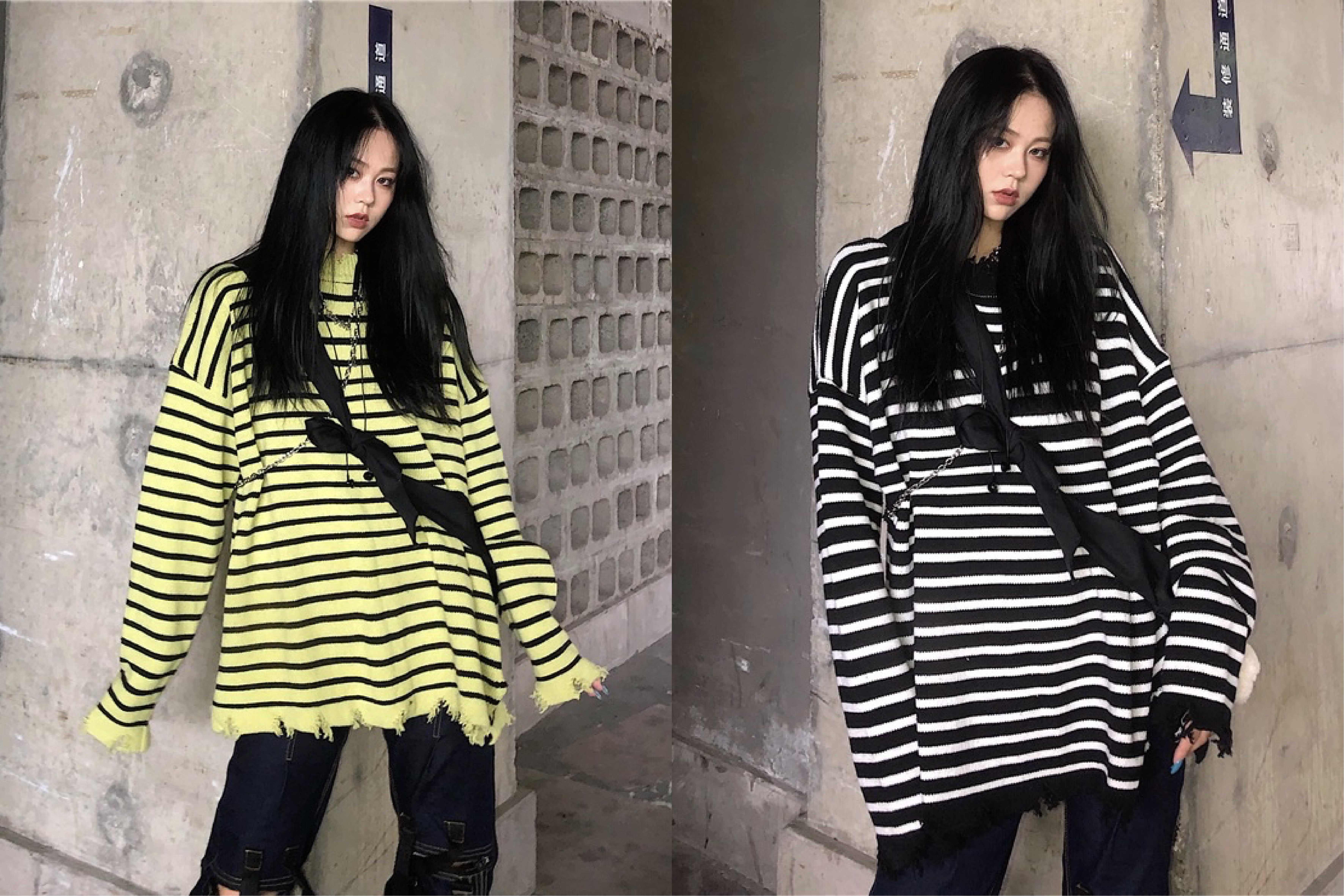 これ1枚でストリート系女子に A Wボーダーセーター Antioldschool アンチオールドスクール 韓国ストリートファッション 通販サイト メンズレディースアパレル