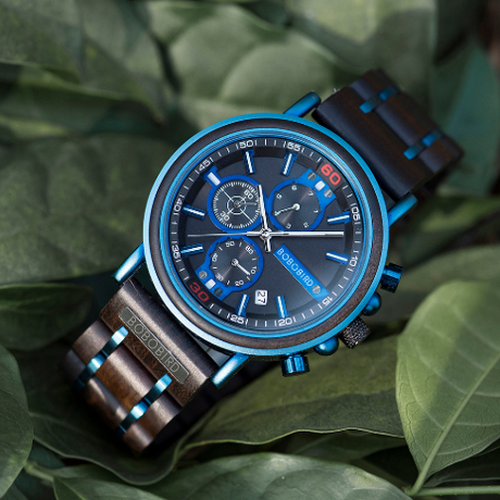 Bobo Bird ボボバード クロノグラフ防水メンズ木製腕時計をご紹介します 爽やかな青色 Base Mag