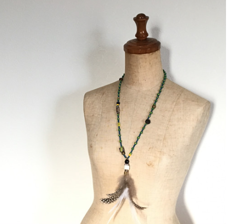 【No.187】antique beads フェザー トライバル ネックレス カンネ ボヘミア ミル
