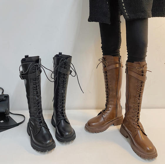 レースアップ ロングブーツ 靴 大人可愛い カジュアル シンプル お出かけ Luluca