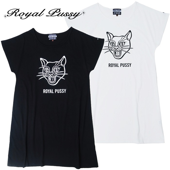 Royal Pussy ロイヤルプッシー Screamer Cat Dolman Dress ワンピース ビッグtシャツ ドルマンスリーブ プリント T 半袖 猫 ネコ キャット 黒 ブラック 白 ホワイト メンズ レディース ロック パンク Rock Punk バンド ギフト ラッピング無料 ステージ衣装 Rogia