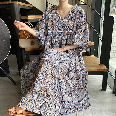 ポワンスリーブ エスニック柄ワンピ Torichi