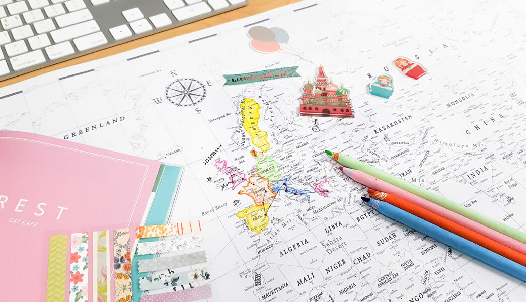 ザ マップ オブ コロンバス インテリア用世界地図 塗り絵ができる世界地図 2枚セット 全３色 Lagodesign