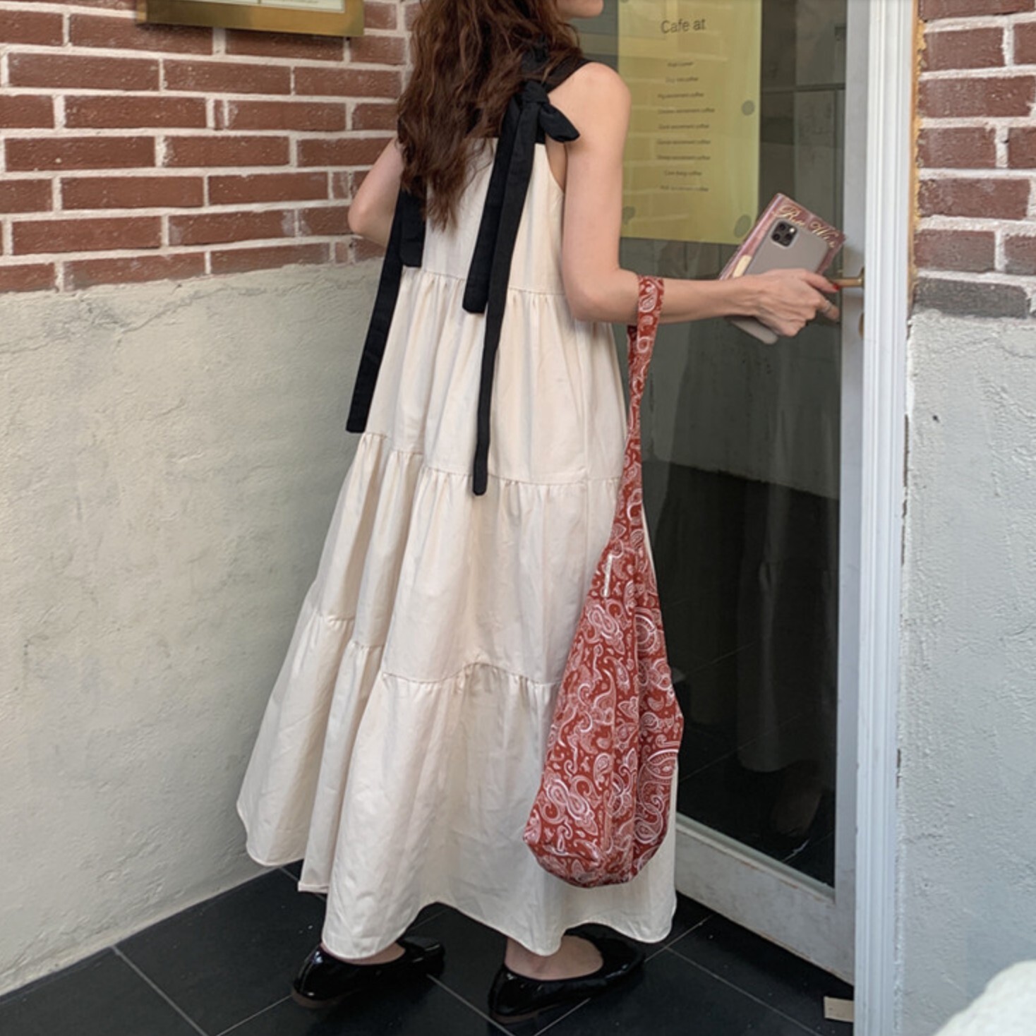 肩リボンティアードワンピース Twill Hue