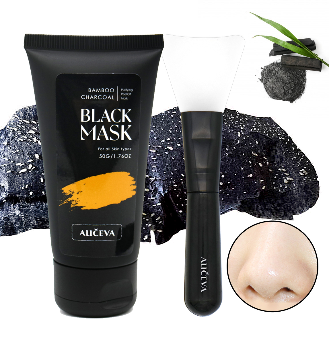 Aliceva アリセバ ブラックマスク パック 毛穴引き締め黒ずみ吸着 毛穴パック ブラシ付き 全肌タイプ用 男女兼用 Aliceva アリセバ