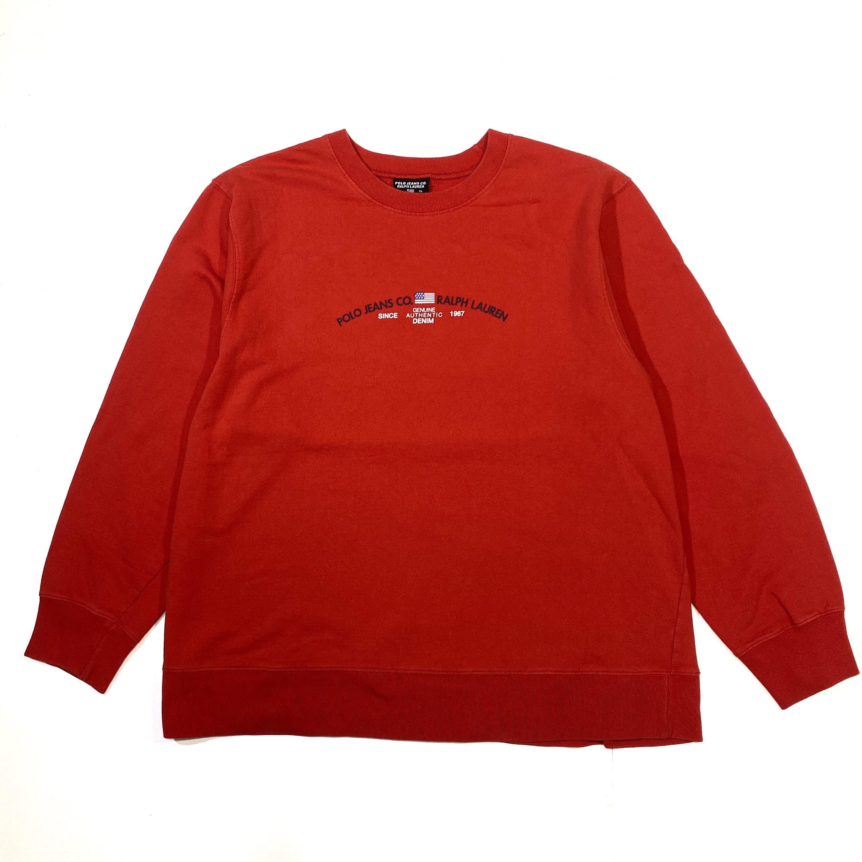 Polo Jeans ポロジーンズ Ralph Lauren ラルフローレン フロントロゴ スウェット トレーナー レッド 赤色 メンズxl 古着 スウェット Cave 古着屋 公式 古着通販サイト
