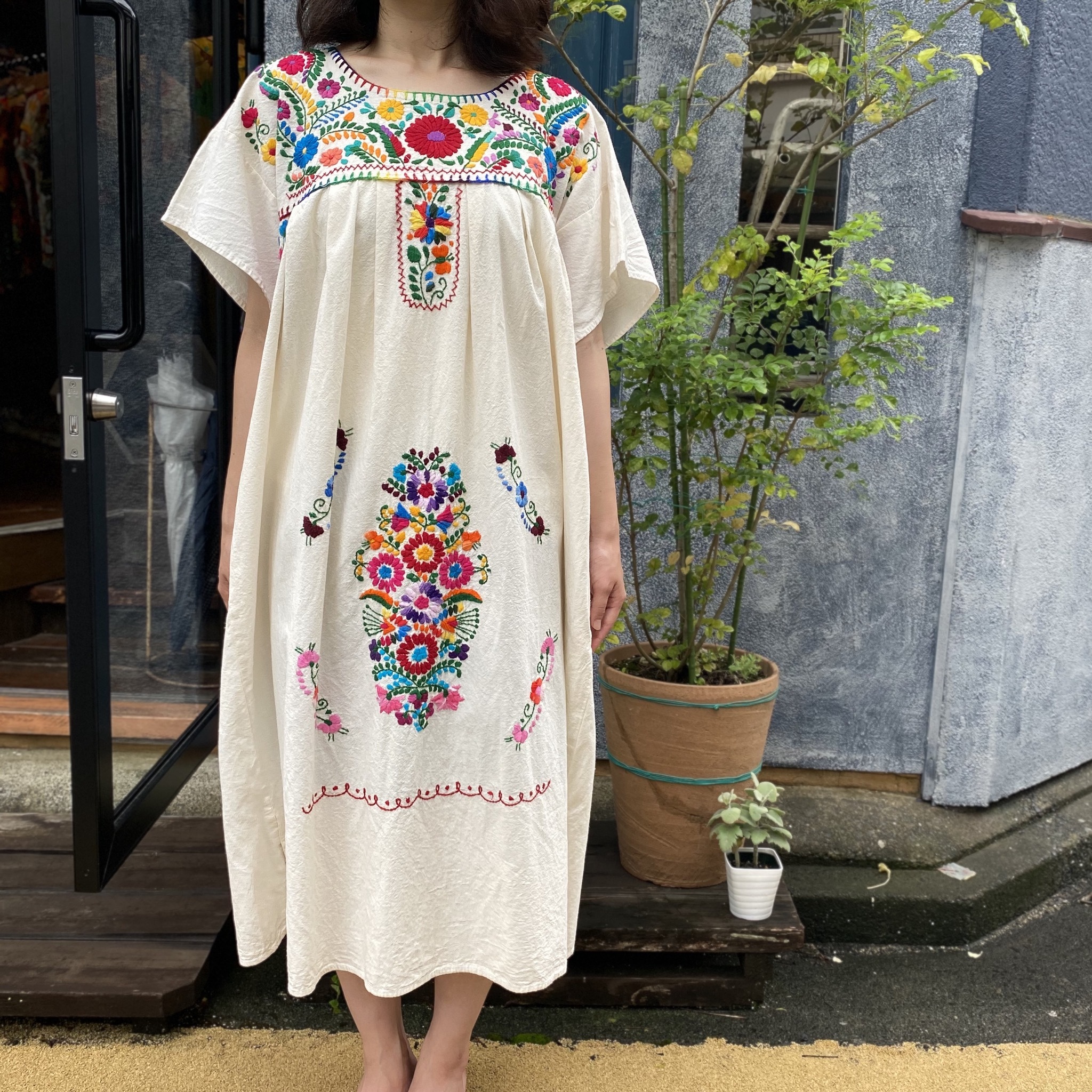 Used メキシコ刺繍ワンピース エスニックワンピース 手刺繍 レディース古着屋 Kalanchoe カランコエ Used Vintage
