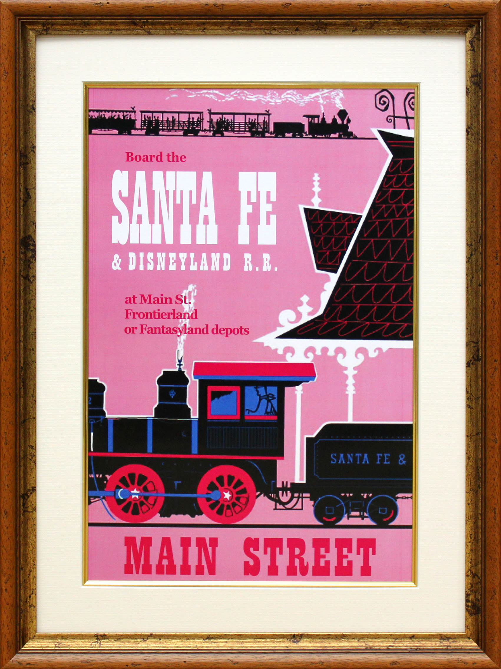 ディズニー テーマパーク メインストリートusa サンタフェ ディズニーランド鉄道 展示用フック付ポスター ディズニー絵画 ポスター
