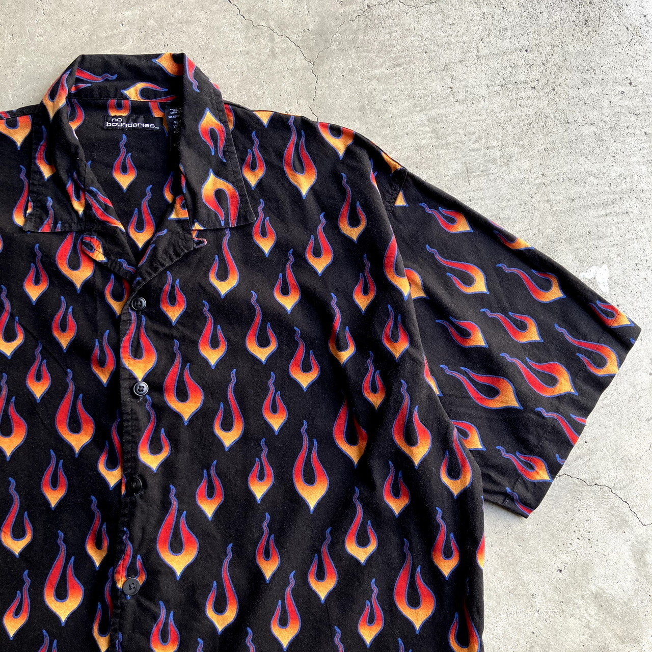 ビッグサイズ No Boundaries ファイヤー柄 半袖 コットン 総柄シャツ メンズ2xl相当 古着 開襟 オープンカラー ボックスシャツ ブラック 黒 大きいサイズ 半袖シャツ 216sa10 Sa Al2109 Cave 古着屋 公式 古着通販サイト