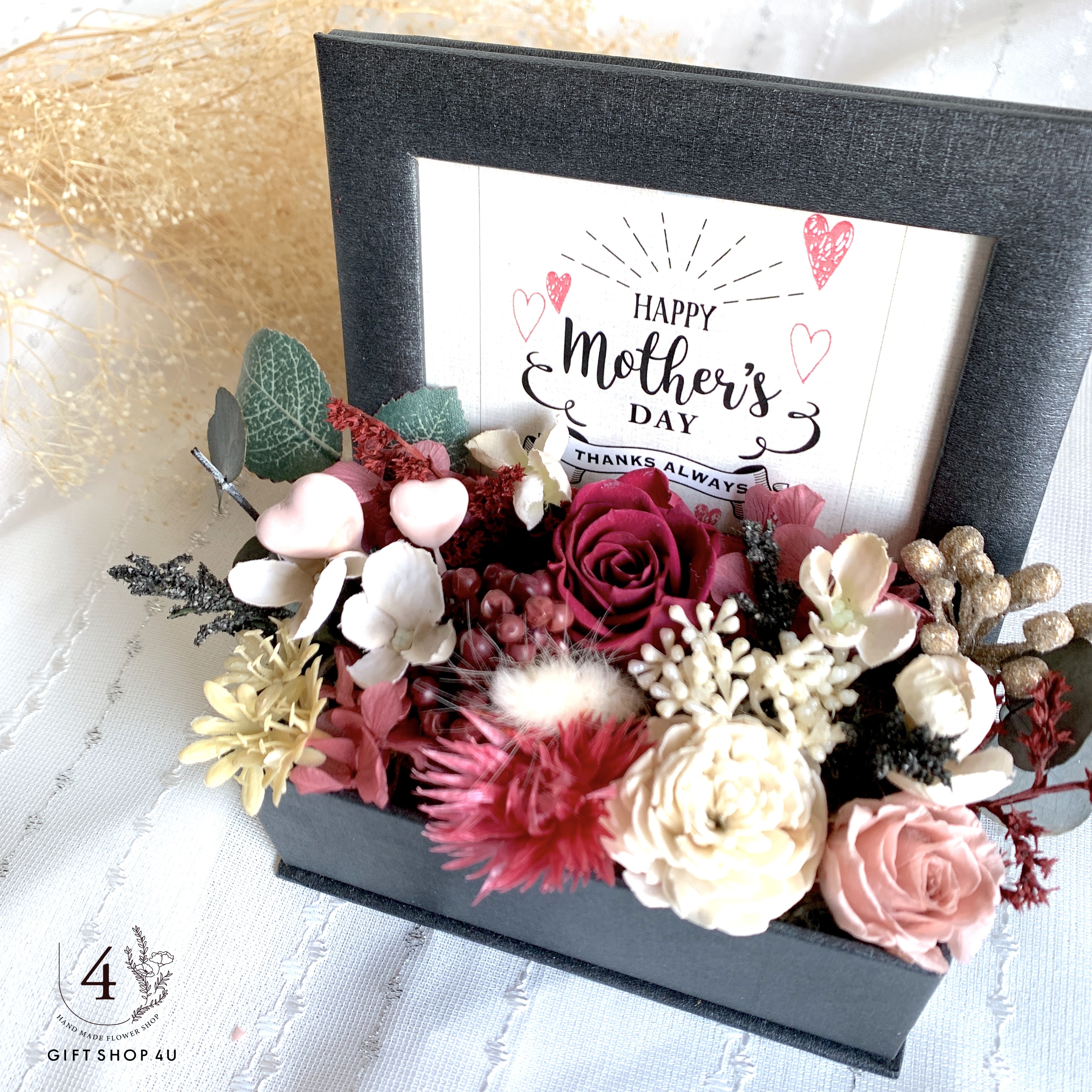 母の日 プリザーブドフラワーフォトフレーム レッド カーネーション フォトフレーム １７ 4u