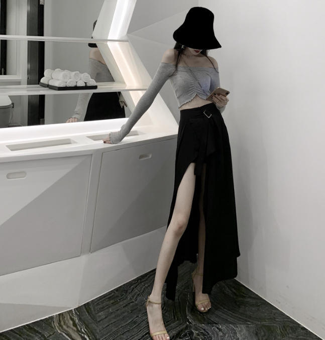 アシンメトリー ロングスカート ショートパンツ おしゃれ モード 大人可愛い Luluca 韓国トレンドファッションluluca ルルカ