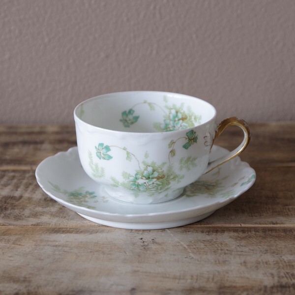 フランス アンティーク 食器 リモージュ アビランド グリーン 花柄 金彩 ティーカップ ソーサー 7 Limoges Haviland France ゴールド 陶器 レトロ Flohmarkt フローマルクト