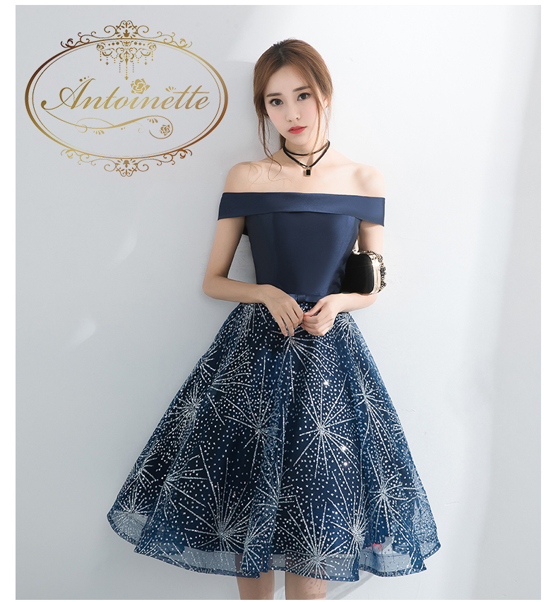 星空ドレス ラメ グリッター ネイビー Star Dress Holiday Season クリスマス ドレス レディース ひざ丈 ワンピ クリスマス ホリデーシーズン 忘年会 二次会ドレス 二次会 六本木ドレス 銀座ドレス 女子会 パーティー ミニワンピ Antoinette