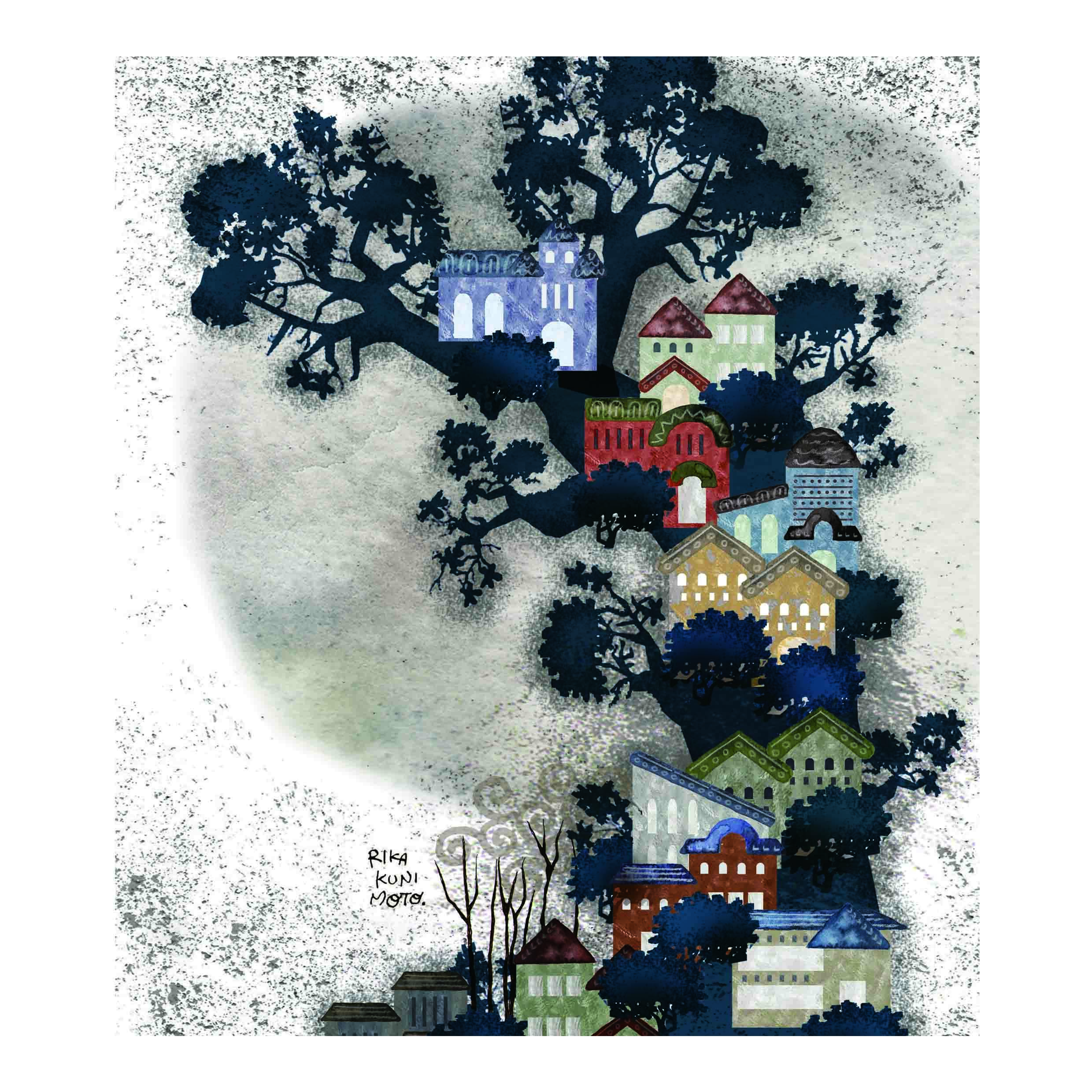 木の家 Wooden Houses 水彩画ポスター 額装付き Illustrator 國本りか Original