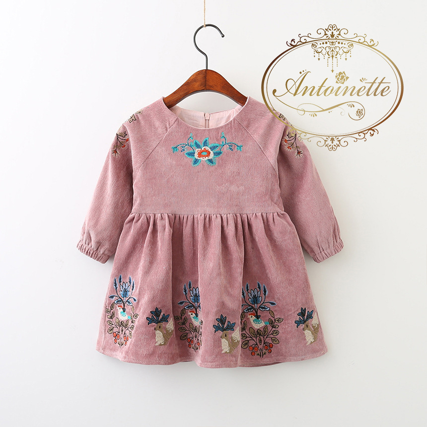 3色展開 秋物 子供服 新作 刺繍 刺繍ワンピ 動物 リス 子供服 子供 キッズ キッズ用 Antoinette