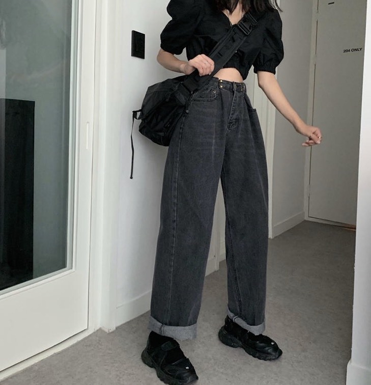 送料無料 タック入り カジュアル メンズライク おしゃれ ゆったり だぼっと デニム ジーパン パンツ Lamitte Deco トレンド 韓国ファッション ショップ