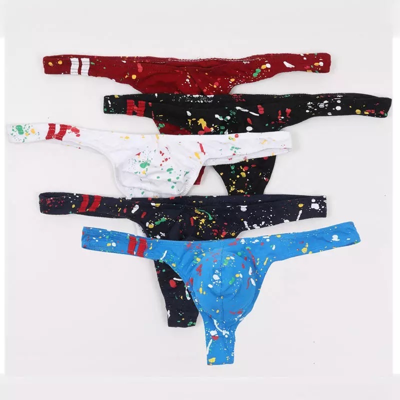 送料無料 5色 ブルー 青 ペイント 塗料 メンズ 男性 パンツ アンダーウェア 下着 パンツ Tバッグ ブリーフ La Preference
