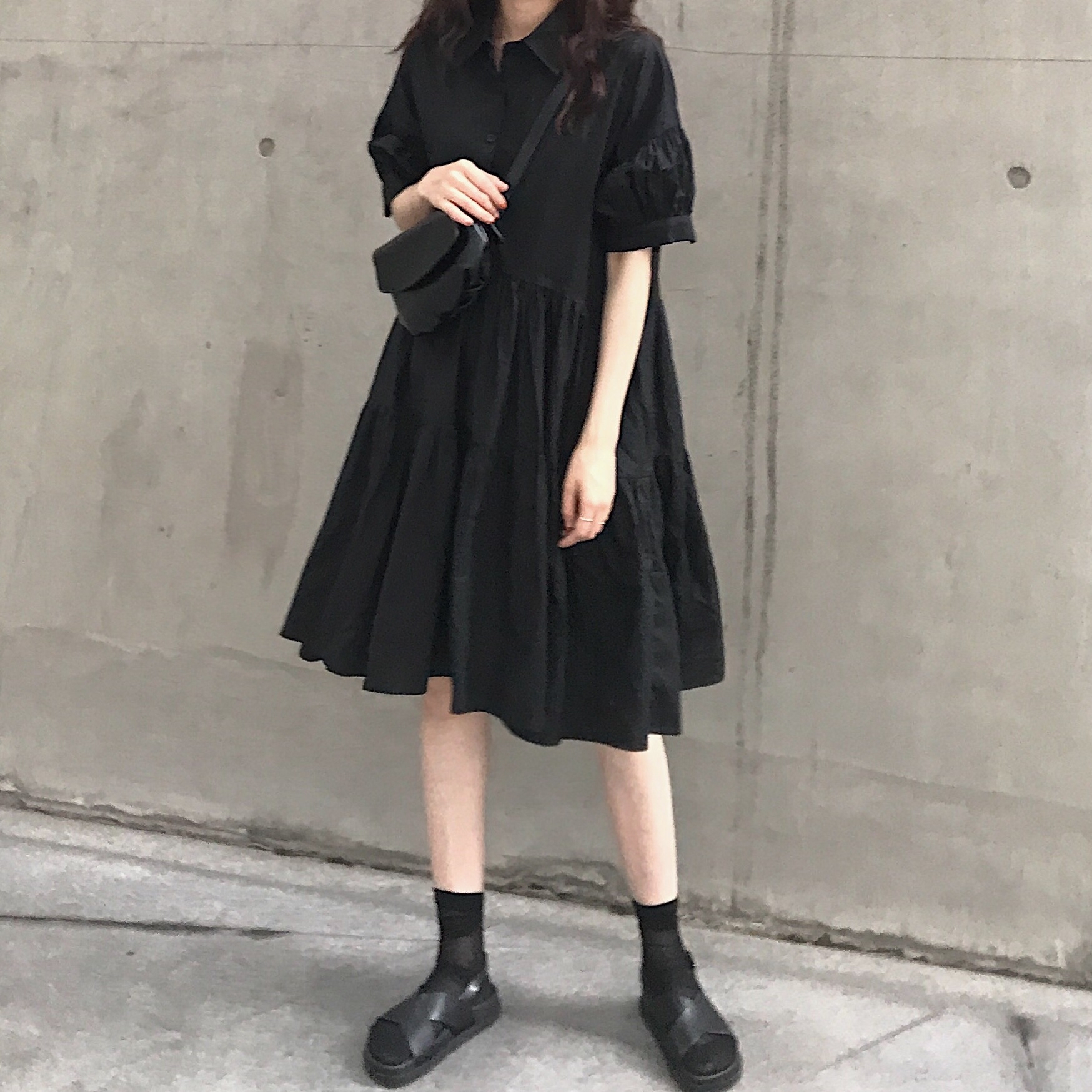 プリーツaラインシャツワンピースy370 Mokkocloset