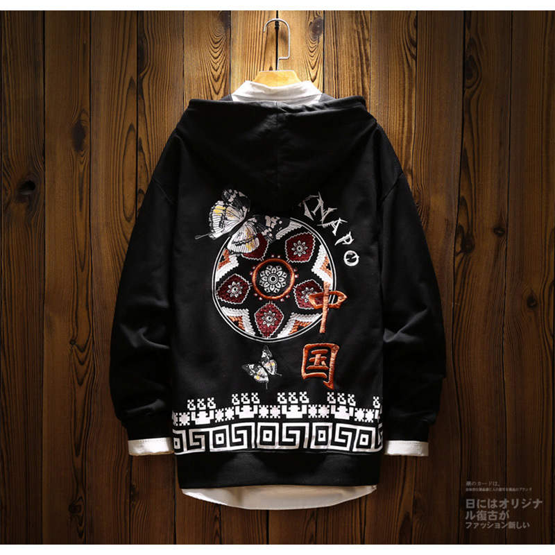 啸都シリーズ チャイナ風パーカー トップス ファッションメンズ 刺繍入れ 合わせやすい Ins チャイナ服 ゆったり ホワイト ブラック 大きいサイズ Elegant