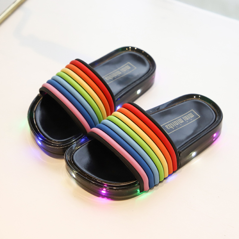 予約商品 送料無料 5 5 子供の日プレゼント 特売り 虹柄ledスリッパ スリッパ Led靴 Ledシューズ 男の子 女の子 子供スリッパ キッズスリッパ Ledライト付き 光るスリッパ 男女兼用 Boomboom