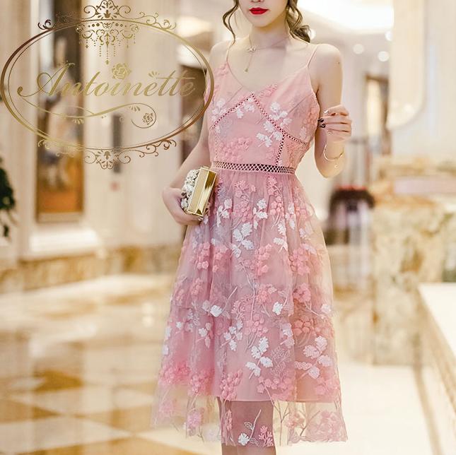 レディース パーティー ミニドレス 可愛い ピンク Pink Dress エレガント キャミソール 花柄 リゾートドレス Antoinette