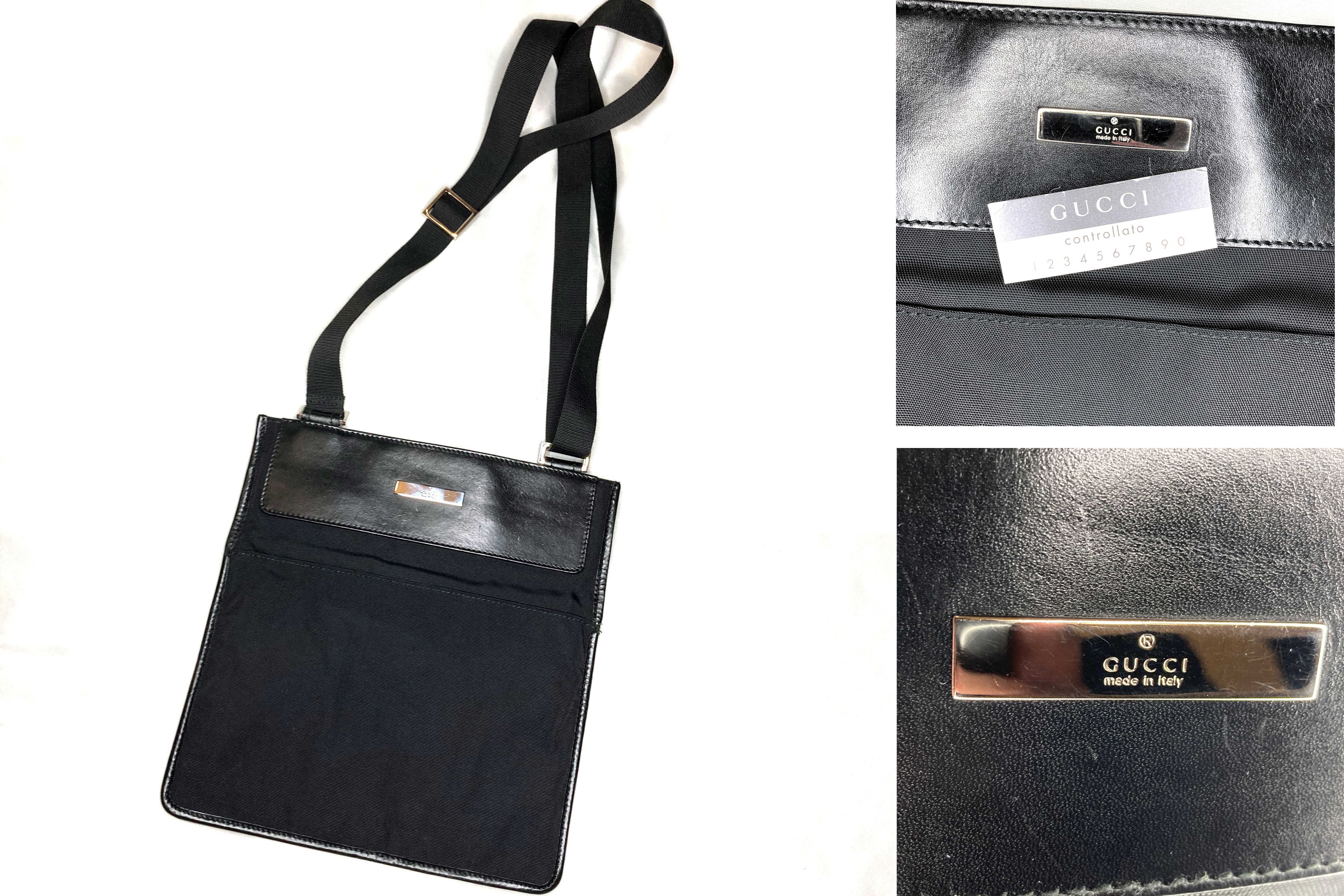 美品 GUCCI グッチ プレート ショルダーバッグ ブラック ロゴ レザー ...